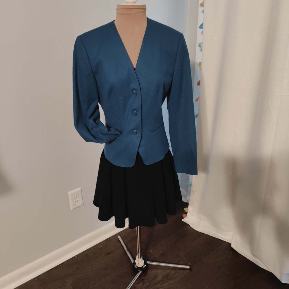 Pendleton Cropped Structured Teal Blazer Pockets … - image 2